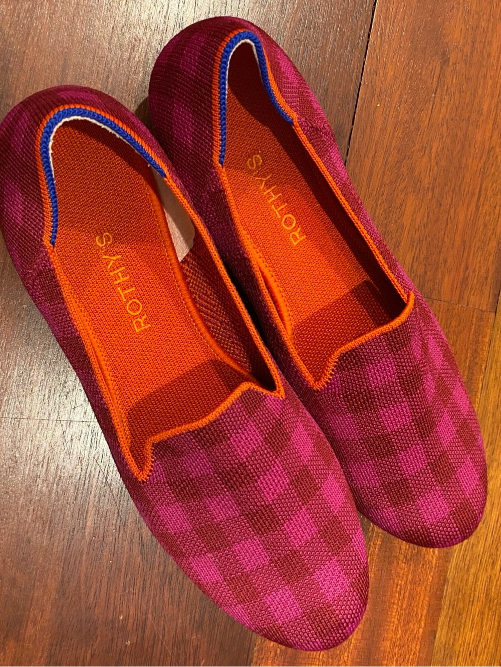 Rothys Flats Slip On Loafers Pink Plaid Sz Womens 10